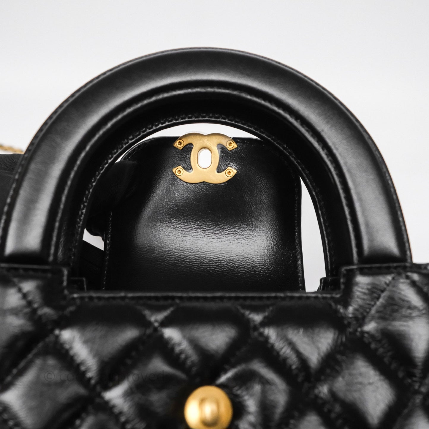 Chanel Kelly Bag Quilted Black Shiny Crumpled Calfskin Aged Gold Hardware