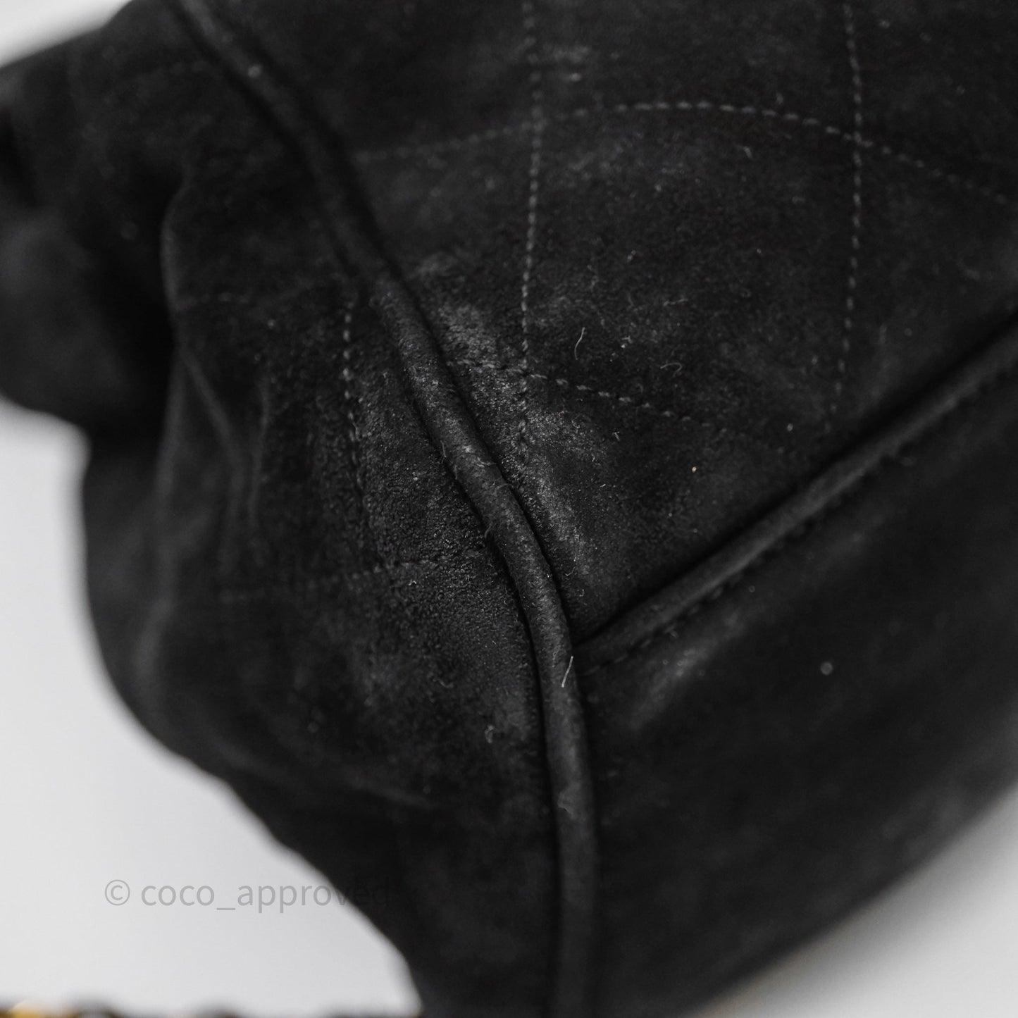 Chanel Vintage Quilted Suede CC Backpack Black Gold Hardware