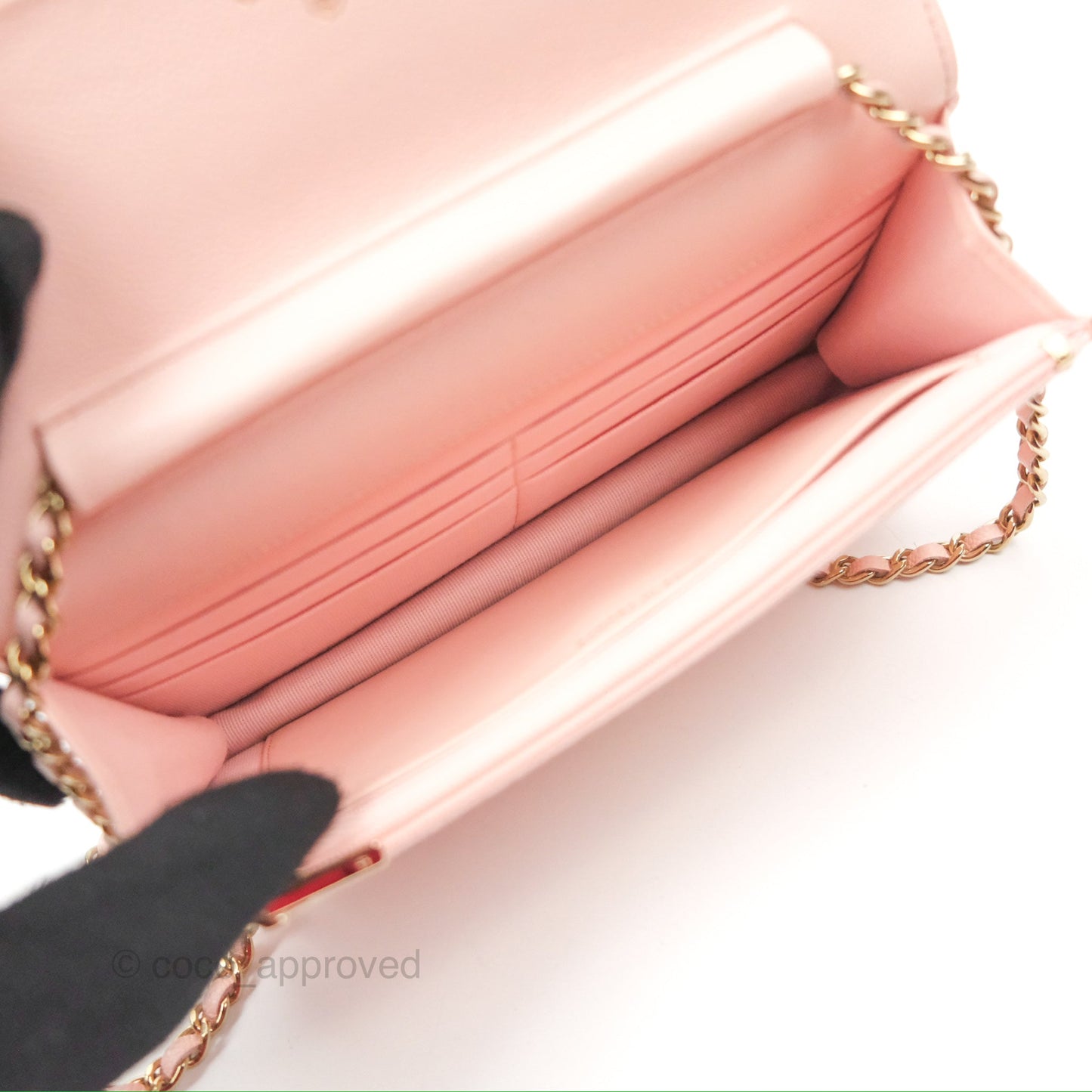 Chanel Quilted Classic Wallet on Chain WOC Light Pink Caviar Gold Hardware