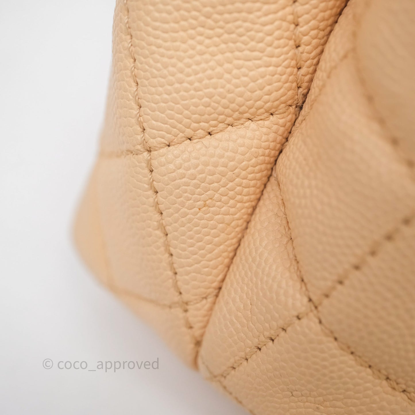Chanel Small Coco Handle Quilted Beige Caviar Aged Gold Hardware