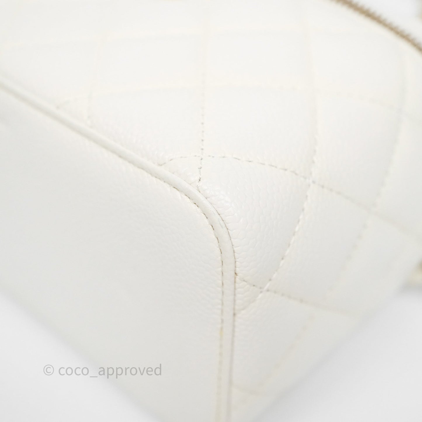 Chanel Logo Top Handle Vanity Rectangular White Caviar Aged Gold Hardware
