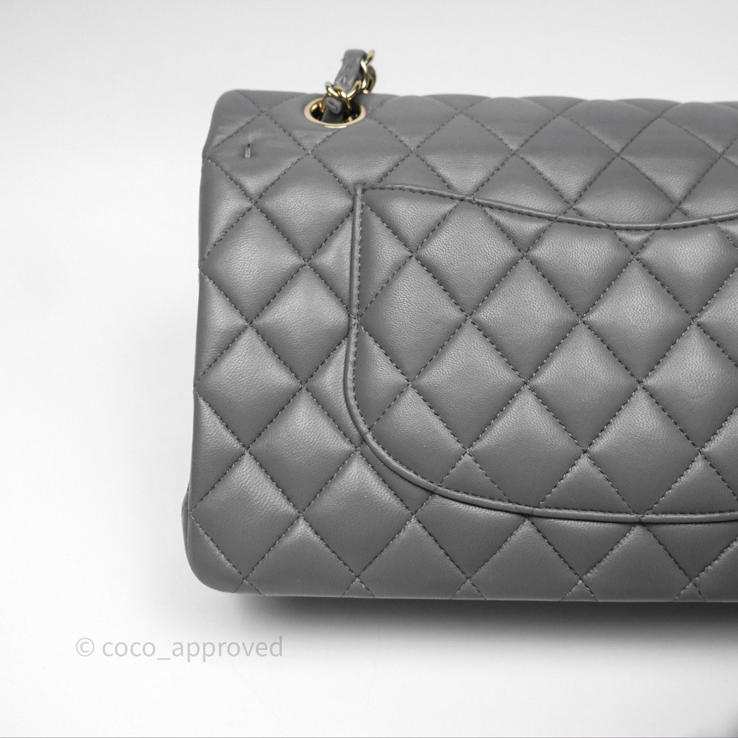 Chanel Classic M/L Medium Flap Quilted Grey Lambskin Gold Hardware