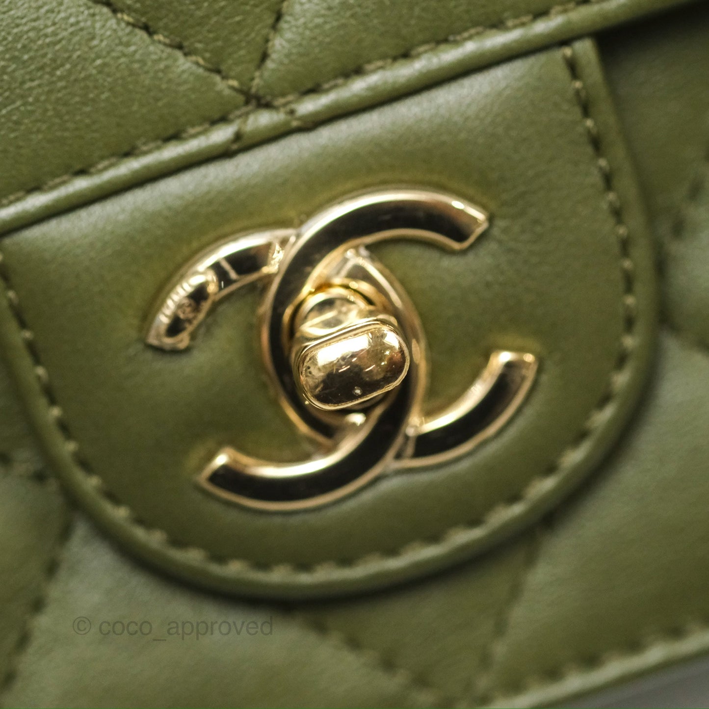 Chanel Small Coco Lady Quilted Flap Bag With Top Handle Olive Green Calfskin Gold Hardware