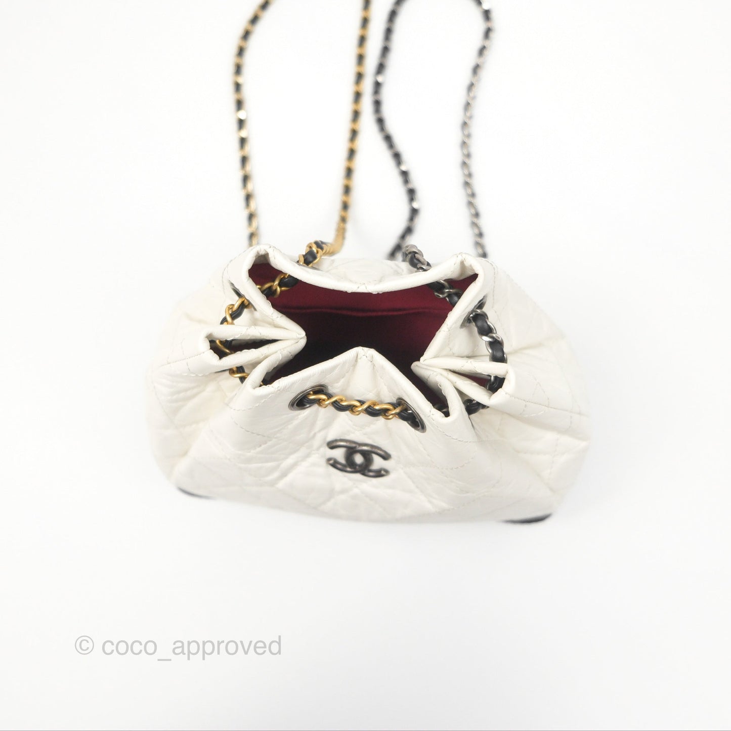Chanel Small Gabrielle Backpack White Black Aged Calfskin