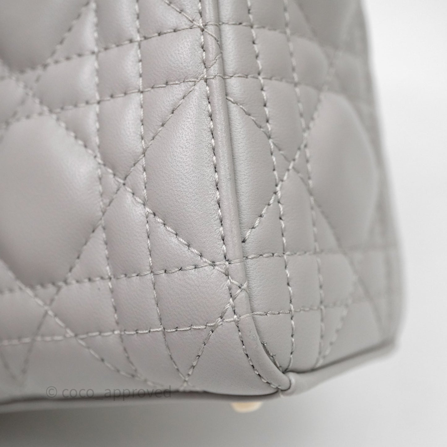 Christian Dior Mini Lady Dior Gray Lambskin Cannage Diamonds Gold Hardware