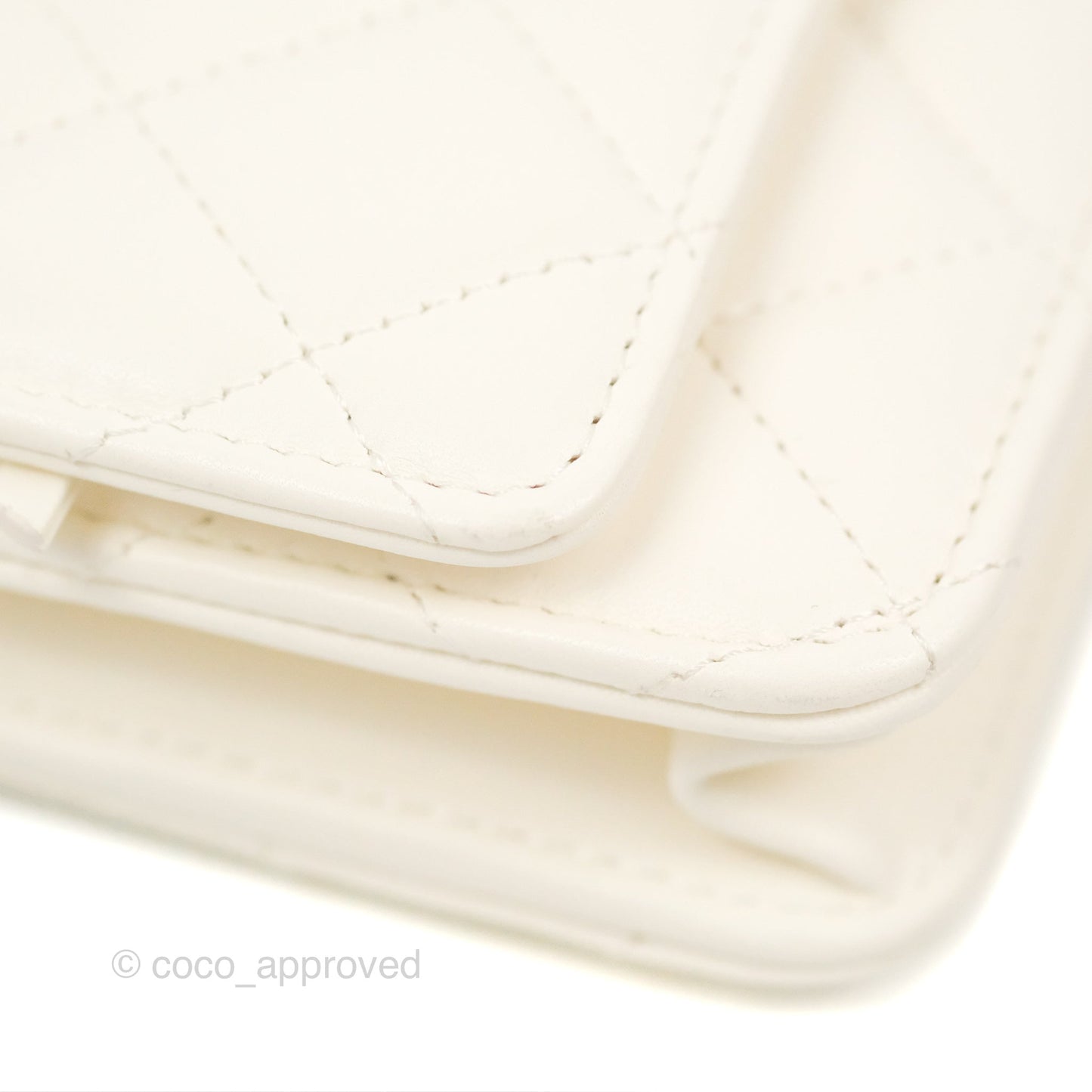 Chanel Quilted Pearl Crush Wallet on Chain WOC White Lambskin Aged Gold Hardware