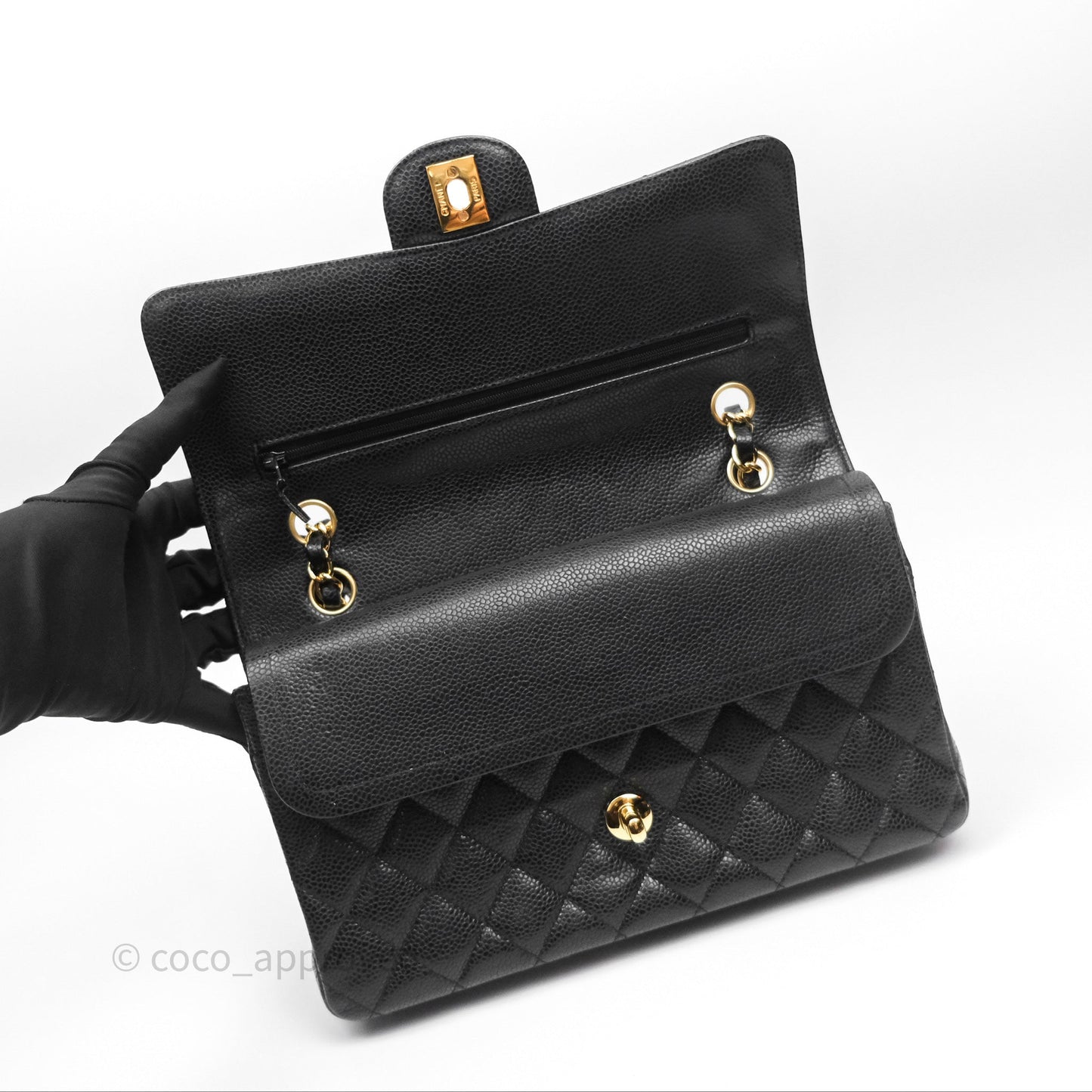 Chanel Classic M/L Medium Flap Quilted Black Caviar Gold Hardware