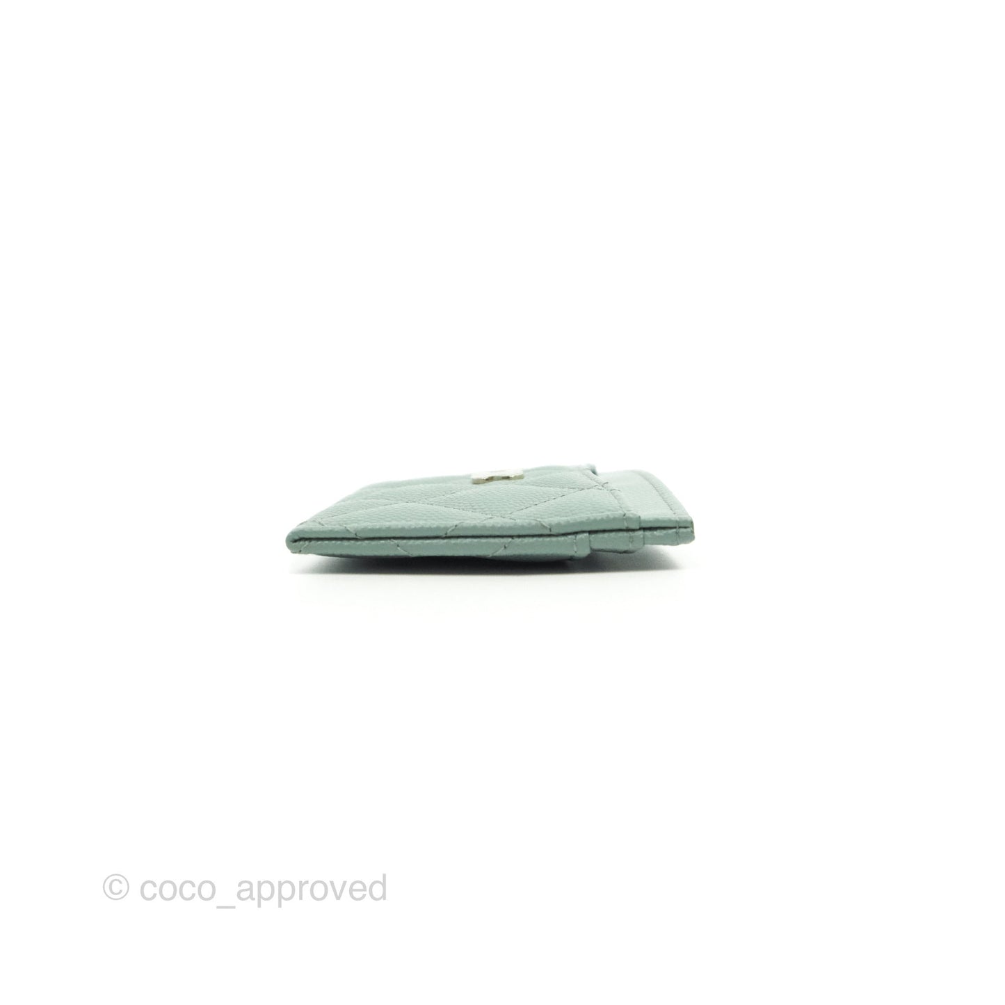 Chanel Classic Flat Card Holder Blue Tiffany Green Caviar Gold Hardware