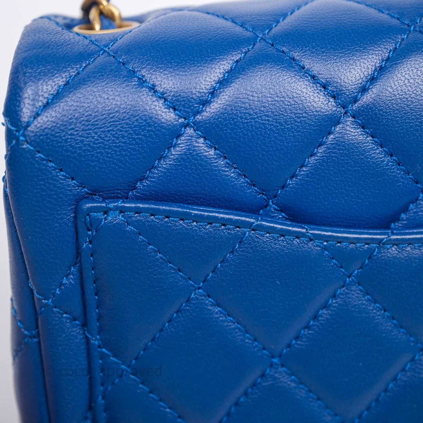 Chanel Pearl Crush Mini Square Quilted Blue Lambskin Aged Gold Hardware