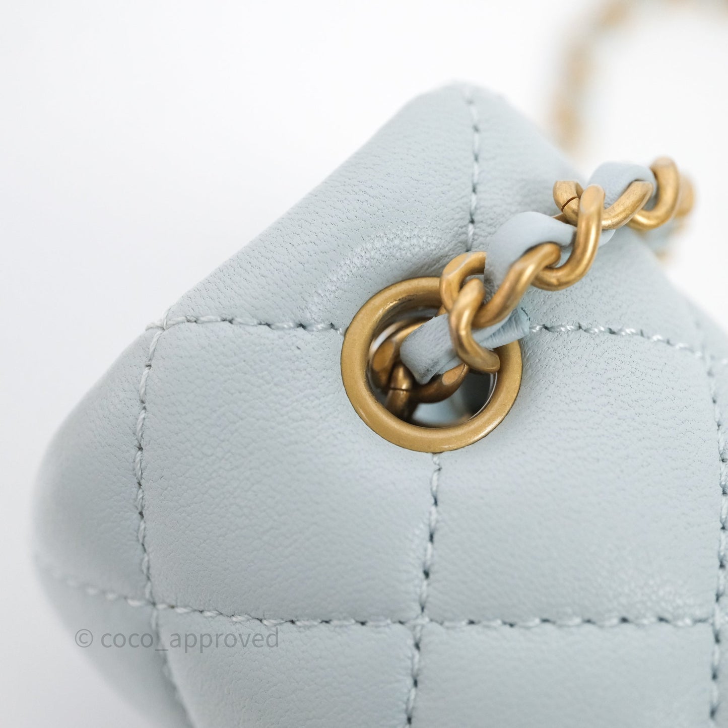 Chanel Pearl Crush Mini Rectangular Light Blue Lambskin Aged Gold Hardware