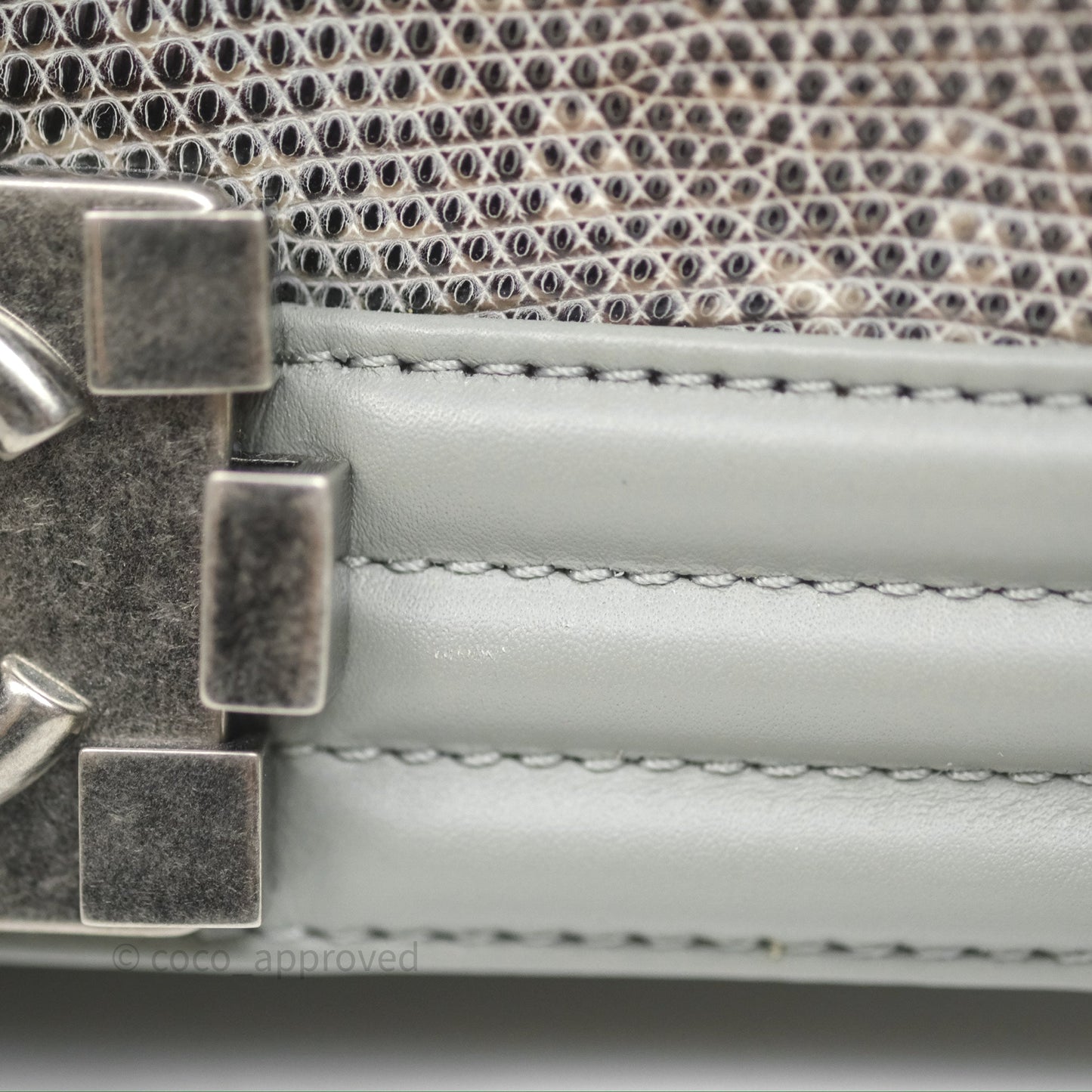 Chanel Small Boy Quilted Bag Grey Lizard Calfskin Ruthenium Hardware