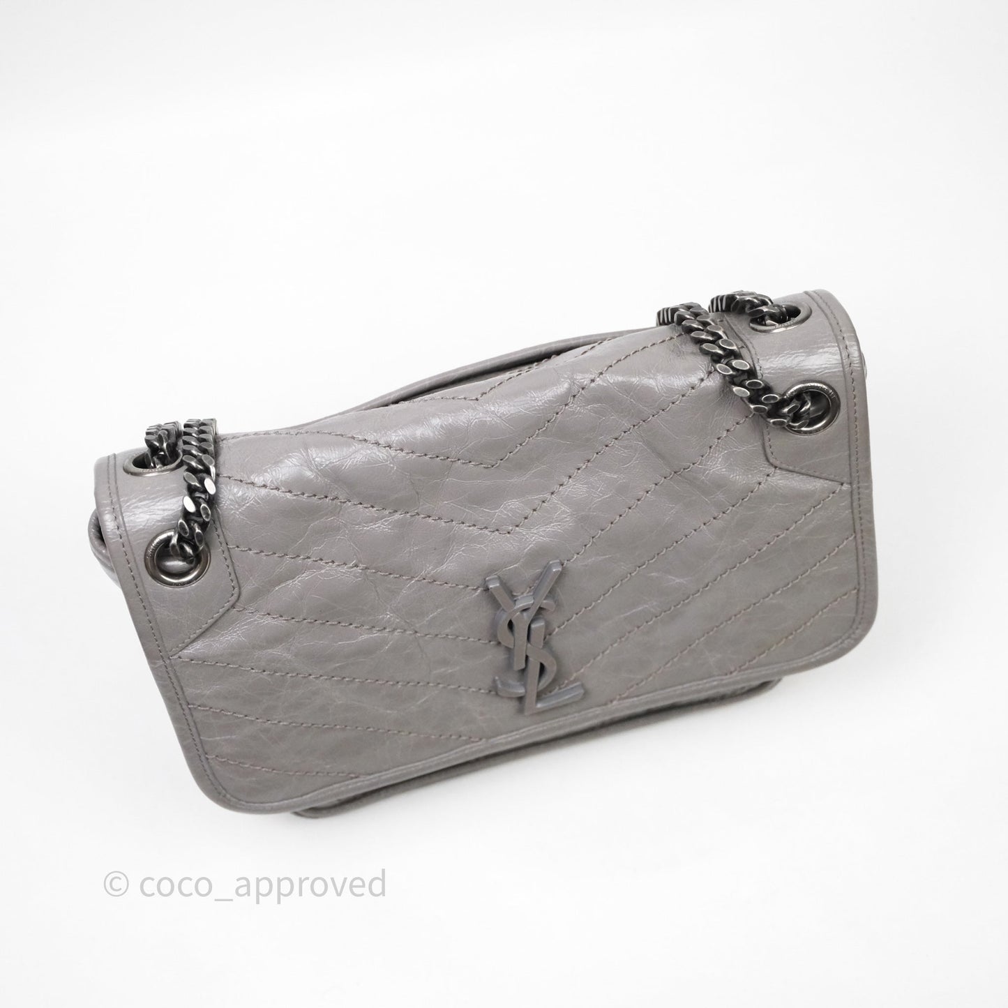 Saint Laurent Medium Niki Chain Bag Crinkled Calfskin Grey