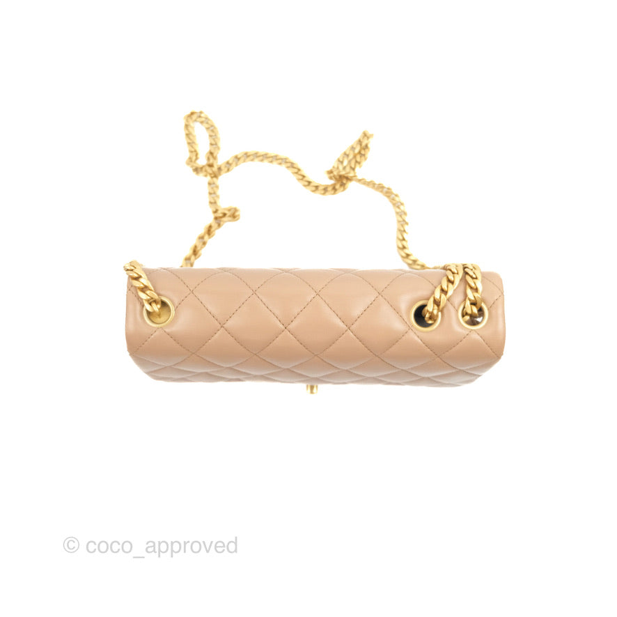 Chanel Flap Bag with Adjustable Strap Beige Lambskin Aged Gold Hardware 22K
