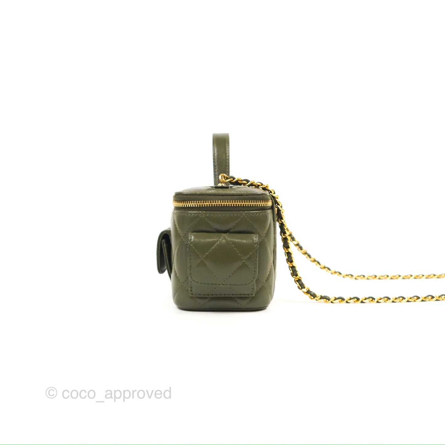 Chanel Cargo Pocket Top Handle Vanity with Chain Khaki Green Lambskin 22K