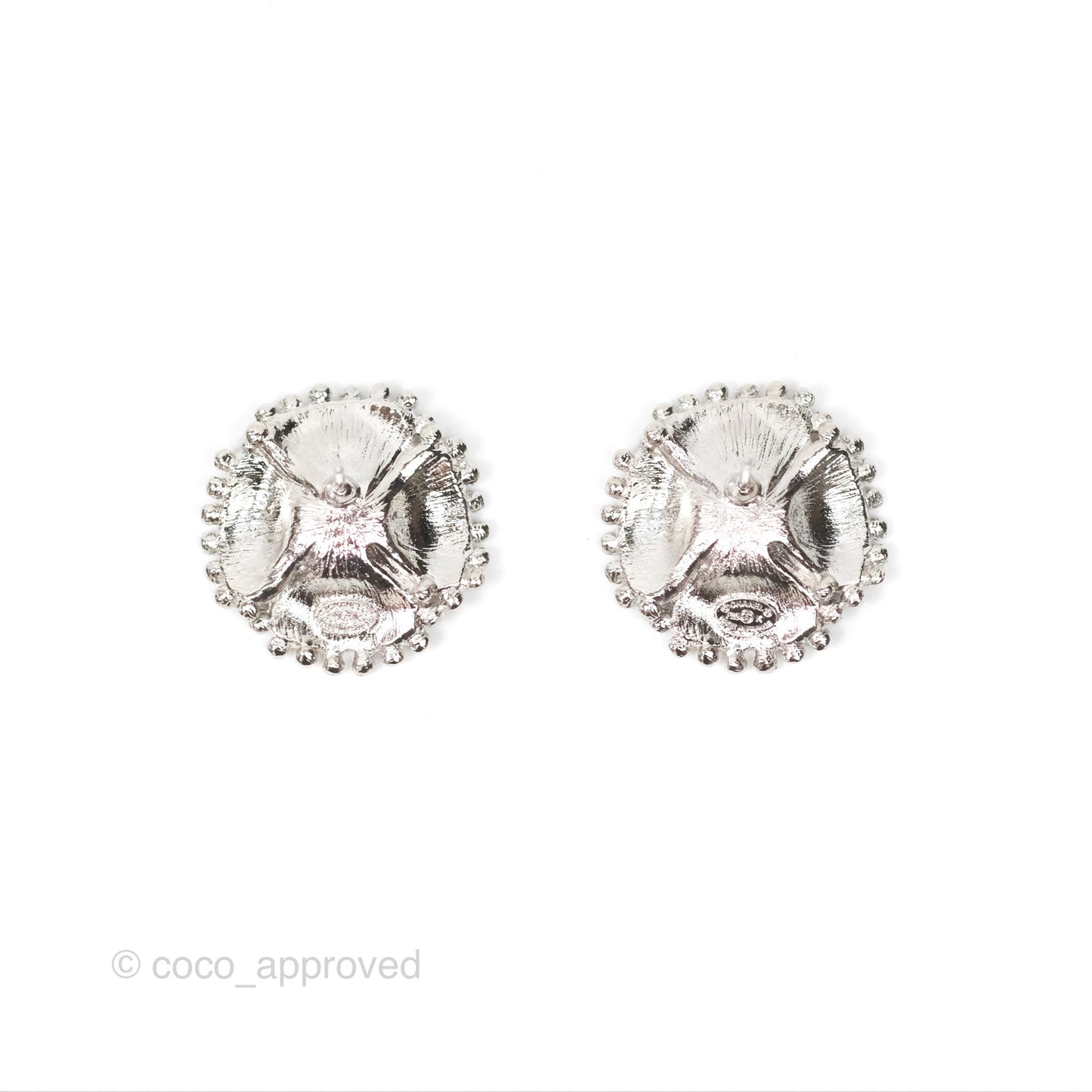 Chanel Camellia Pearl Black Earrings Silver Tone 23K