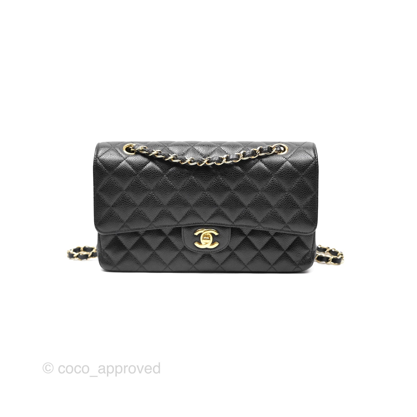 Chanel Classic M/L Medium Flap Quilted Black Caviar Gold Hardware