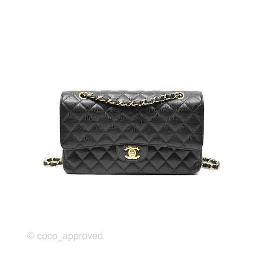 Chanel Classic M/L Medium Flap Quilted Black Caviar Gold Hardware
