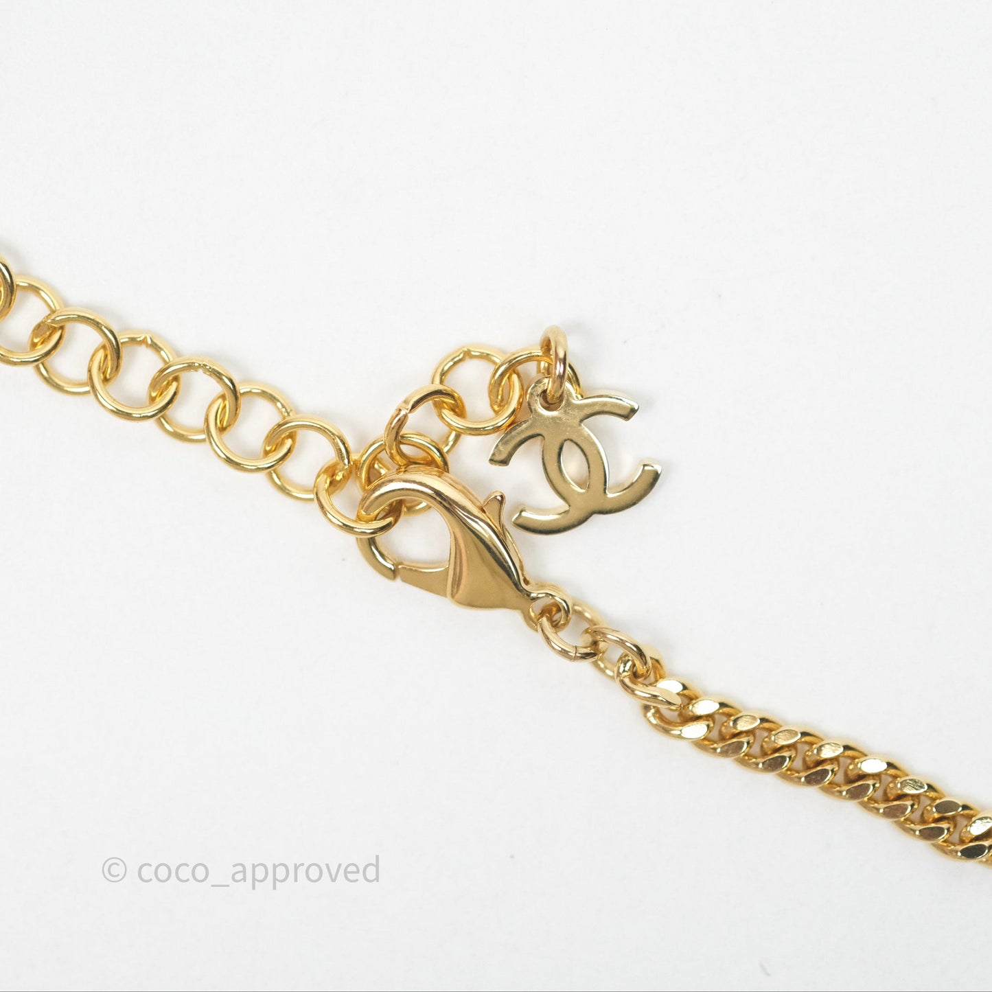 Chanel Black Leather CC Pearl Crystal Necklace Gold Tone 24K