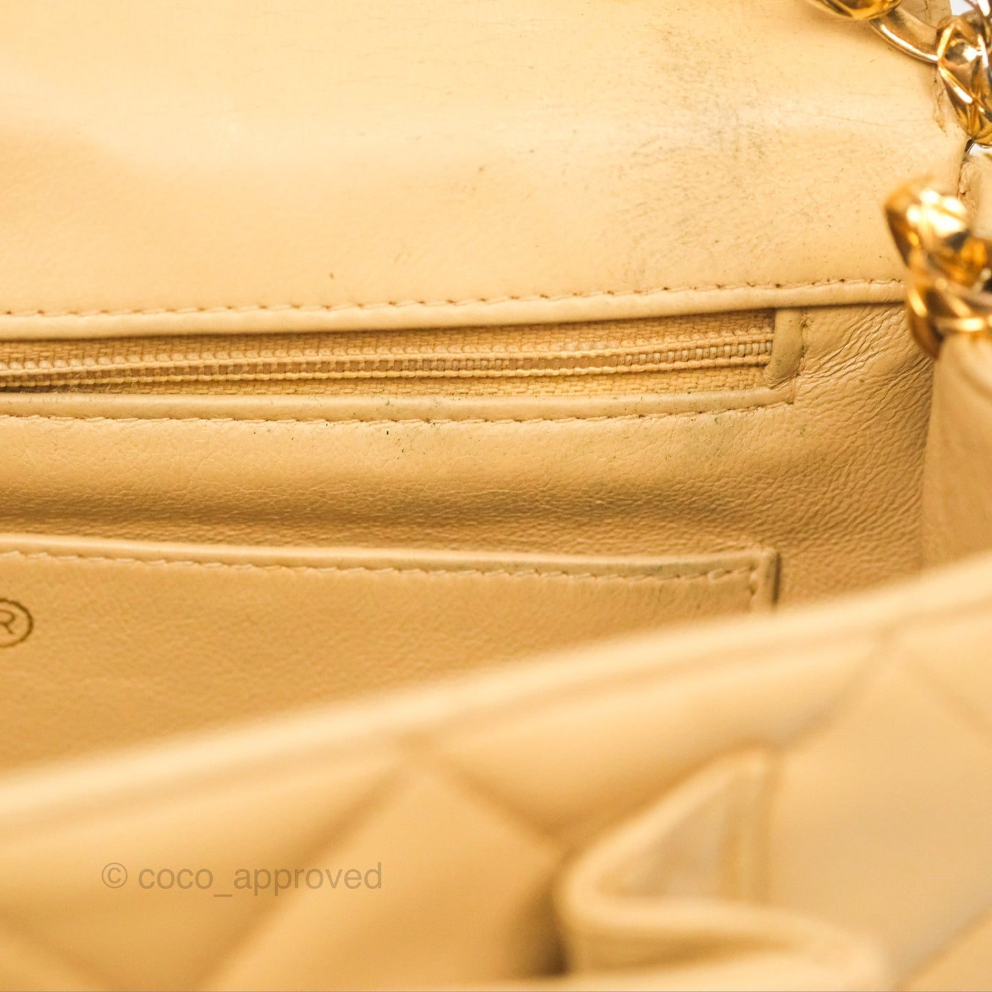 Chanel Vintage Round Flap Bag Quilted Beige Lambskin Gold Hardware