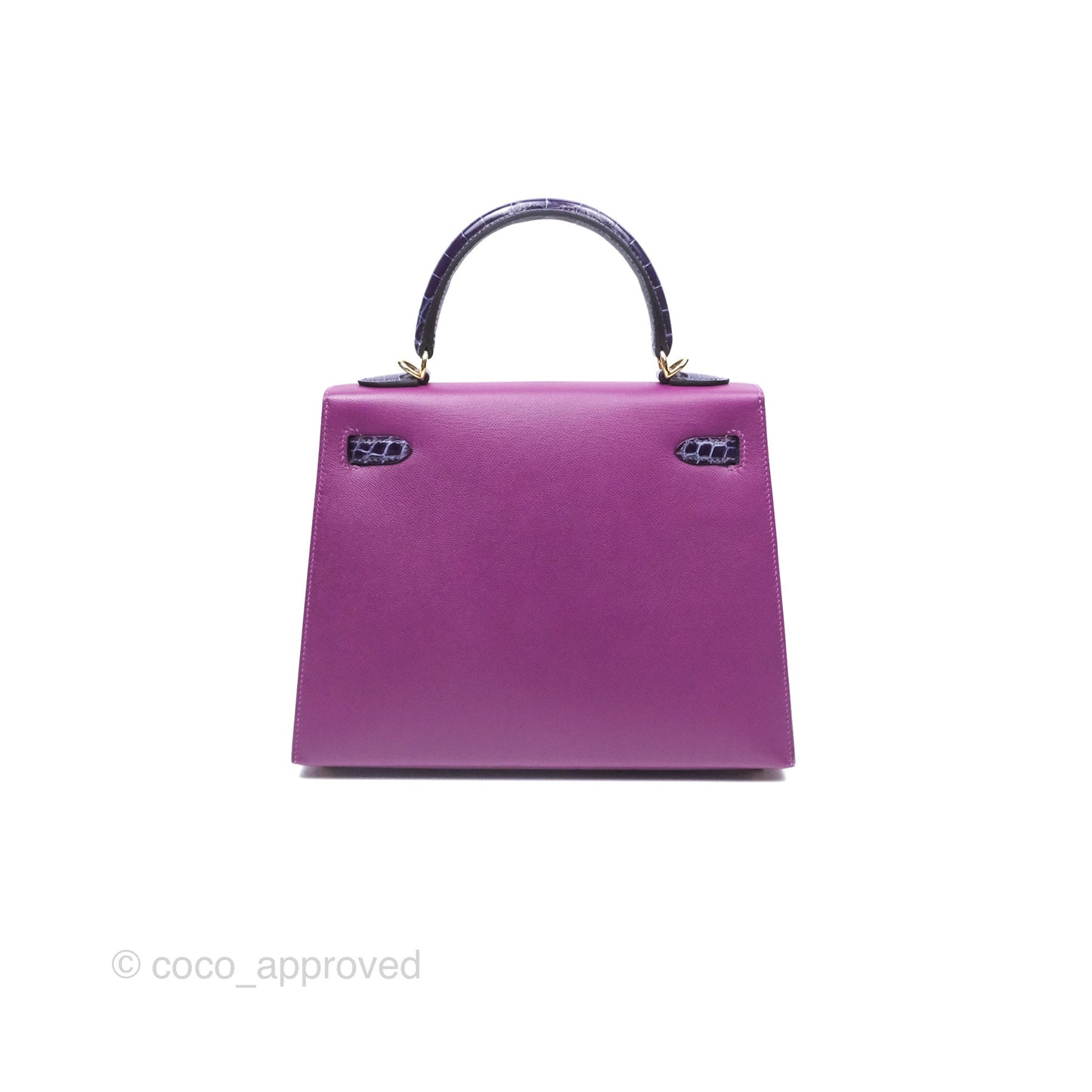 Hermès Kelly 25 Sellier Touch Anemone/ Amethyste Madame/ Croc Gold Hardware