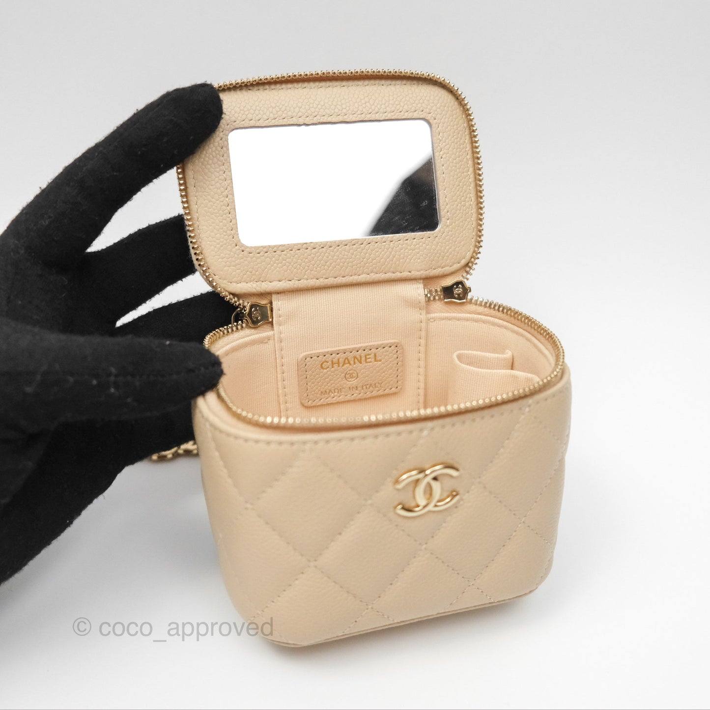 Chanel Mini Vanity With CC Chain Light Beige Caviar Gold Hardware