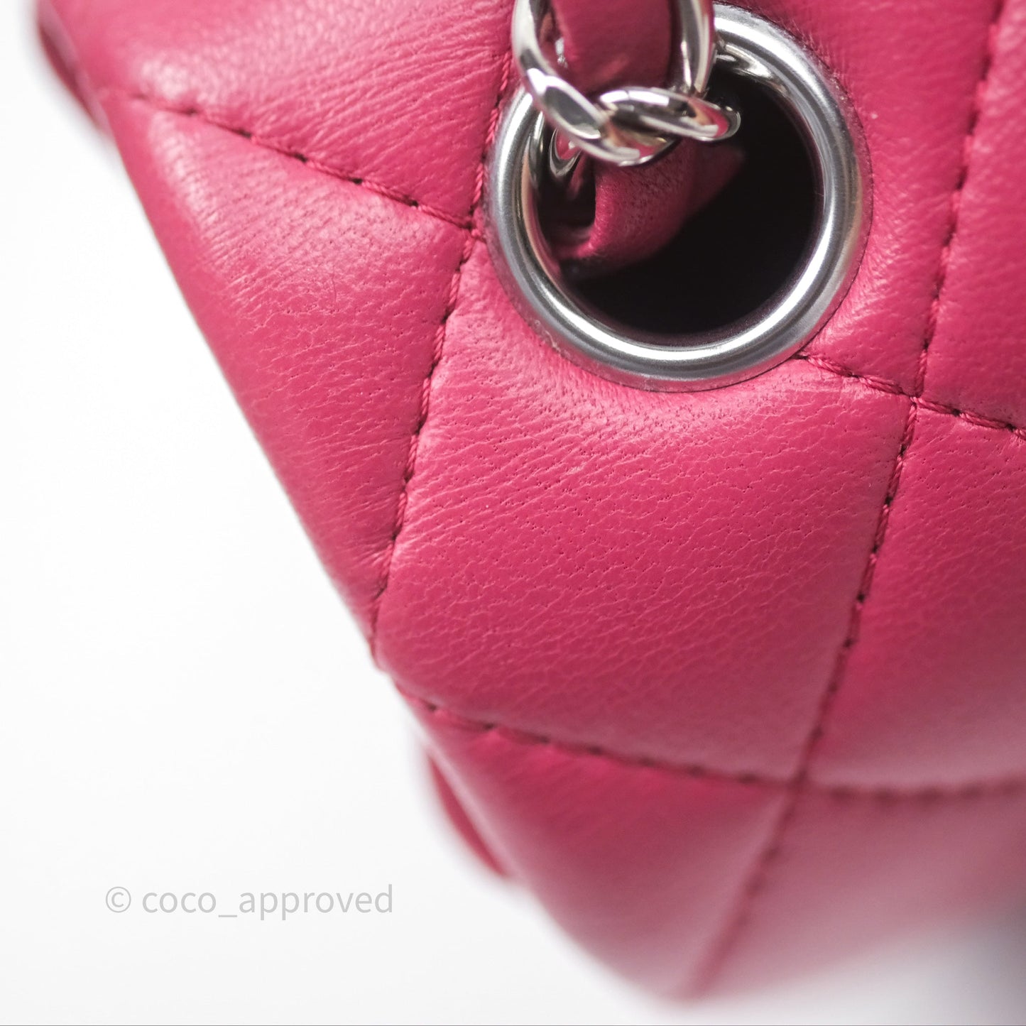 Chanel Quilted Mini Rectangular Flap Dark Pink Lambskin Silver Hardware