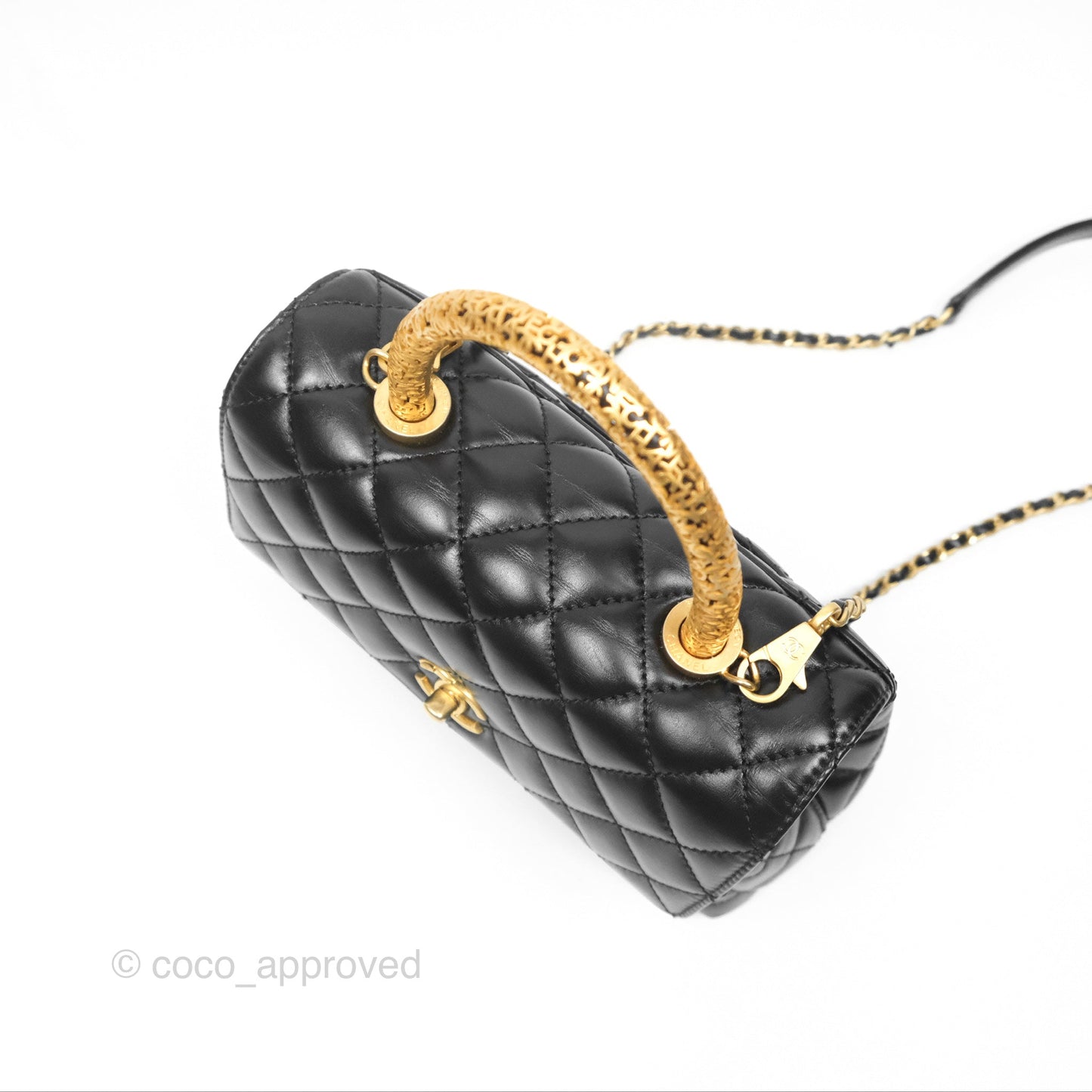 Chanel Small Coco Handle Quilted Black Calfskin Aged Gold Hardware
