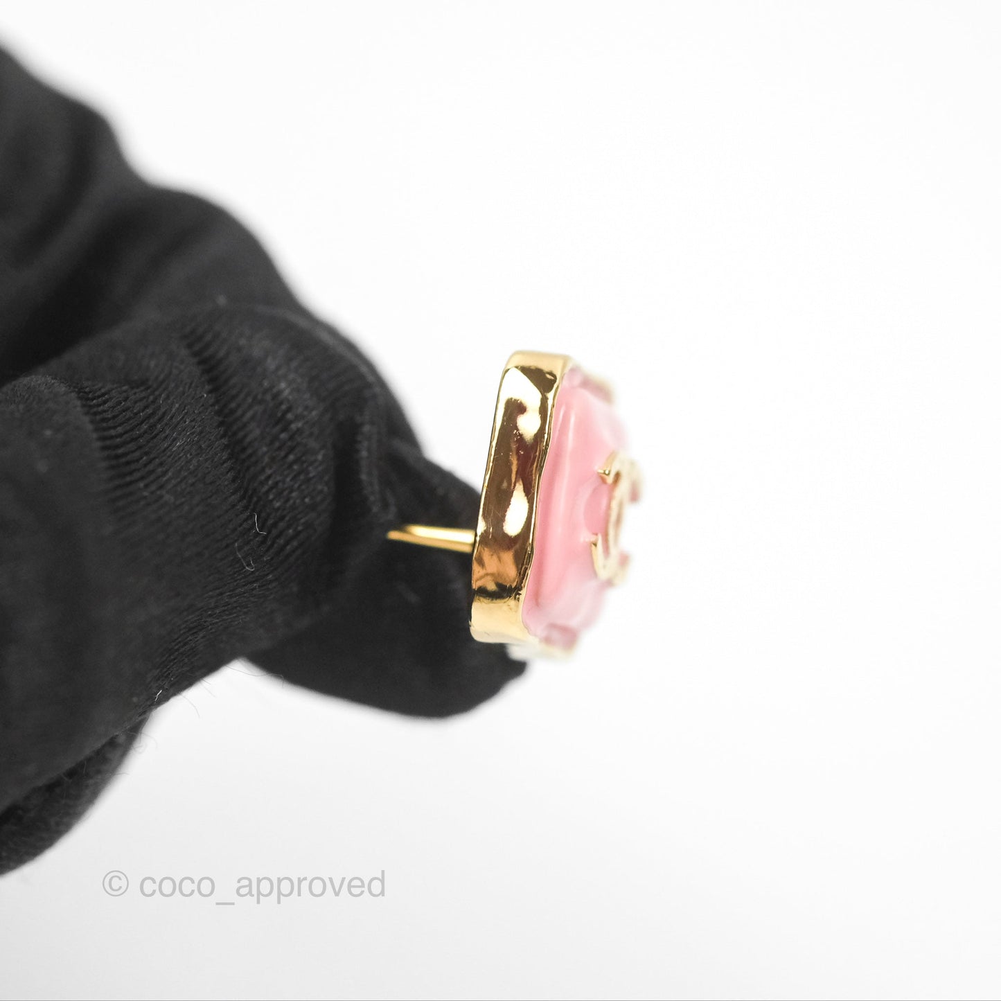Chanel Square Pink CC Earrings Gold Tone 23K