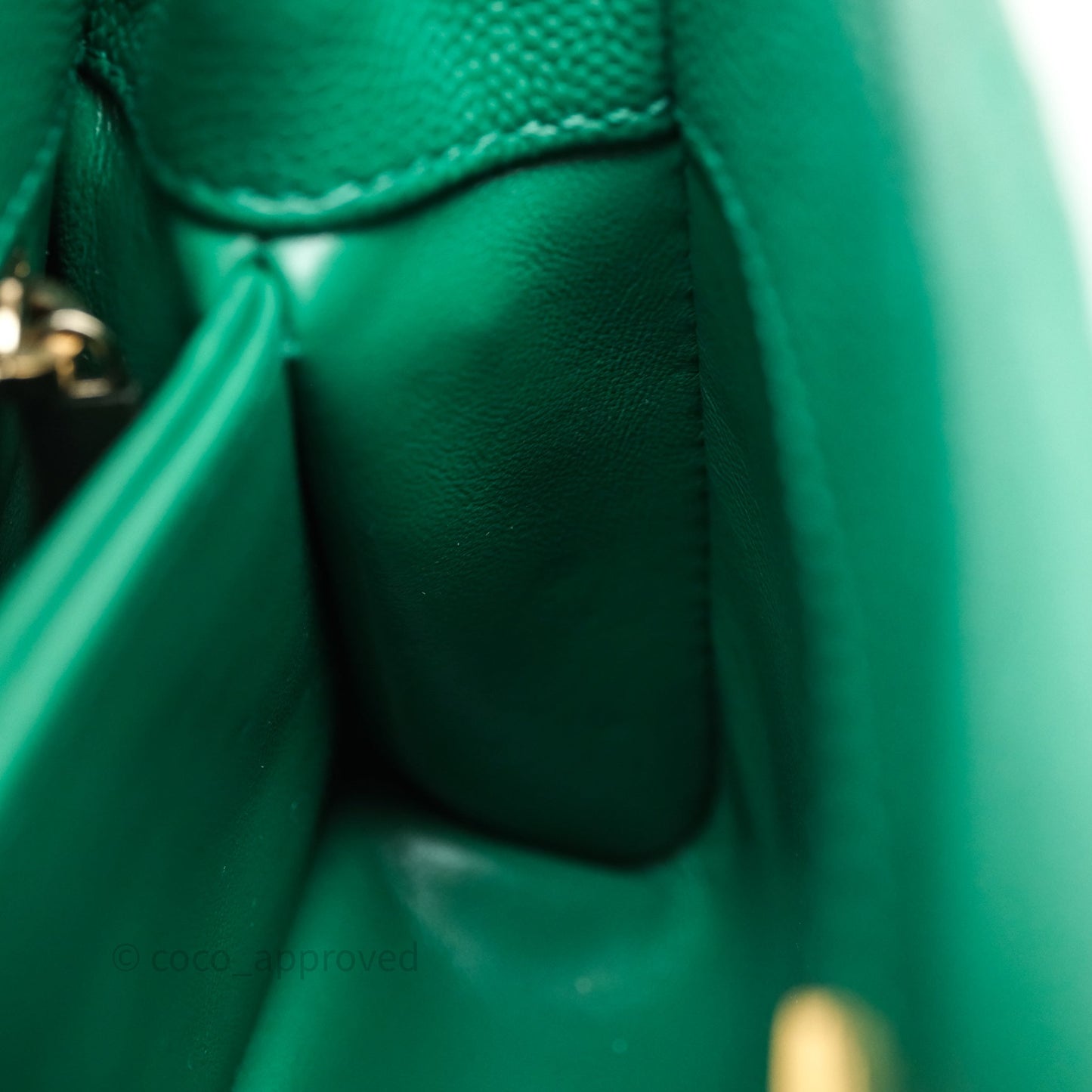 Chanel Mini Coco Handle Quilted Green Caviar Gold Hardware