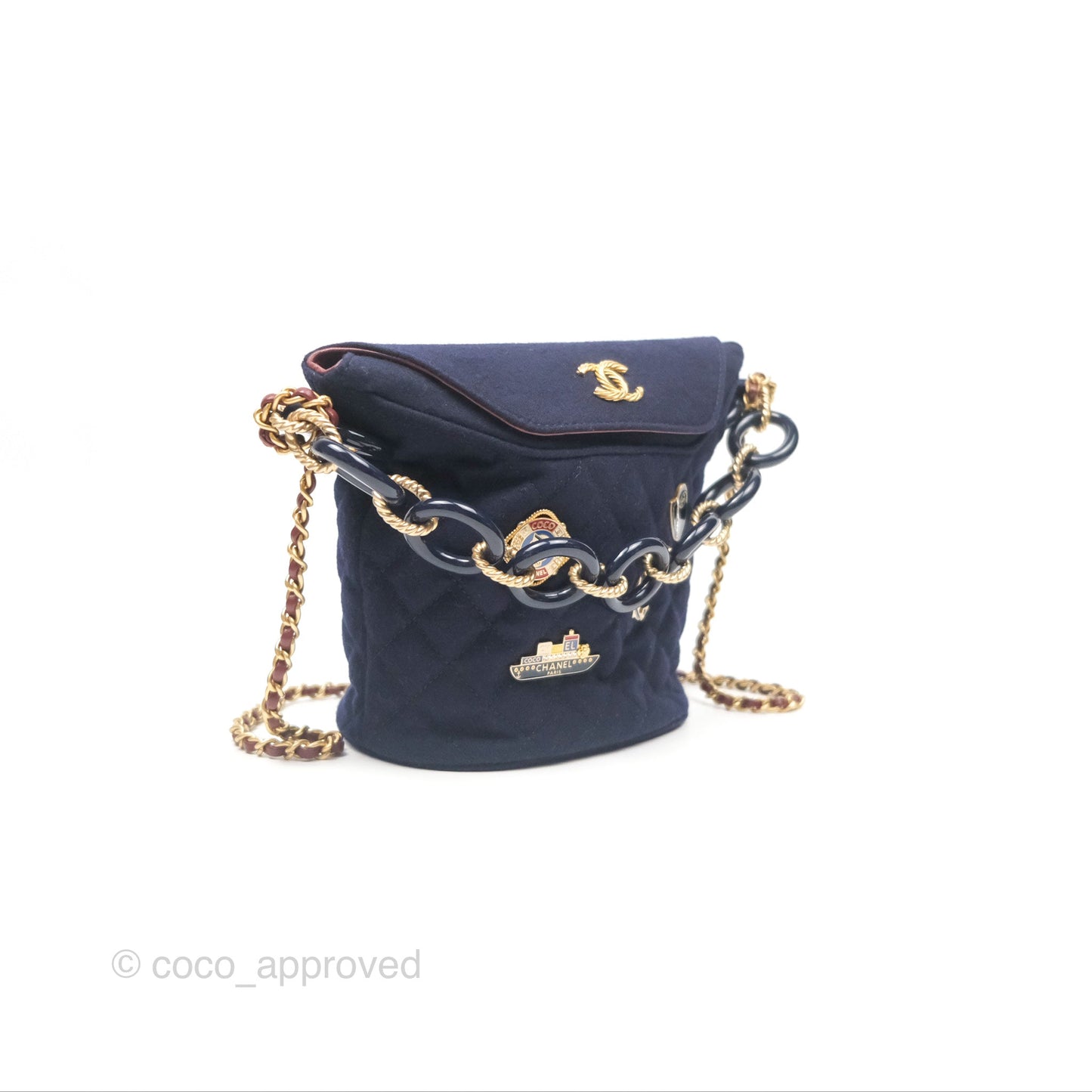 Chanel Paris Hamburg Charms Bucket Bag Navy Wool Lambskin