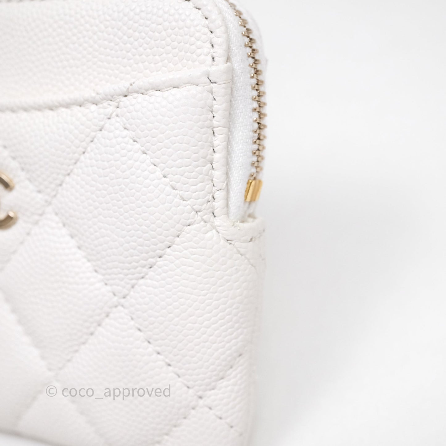 Chanel Quilted Classic Zip Card Holder Wallet White Caviar Gold Hardware