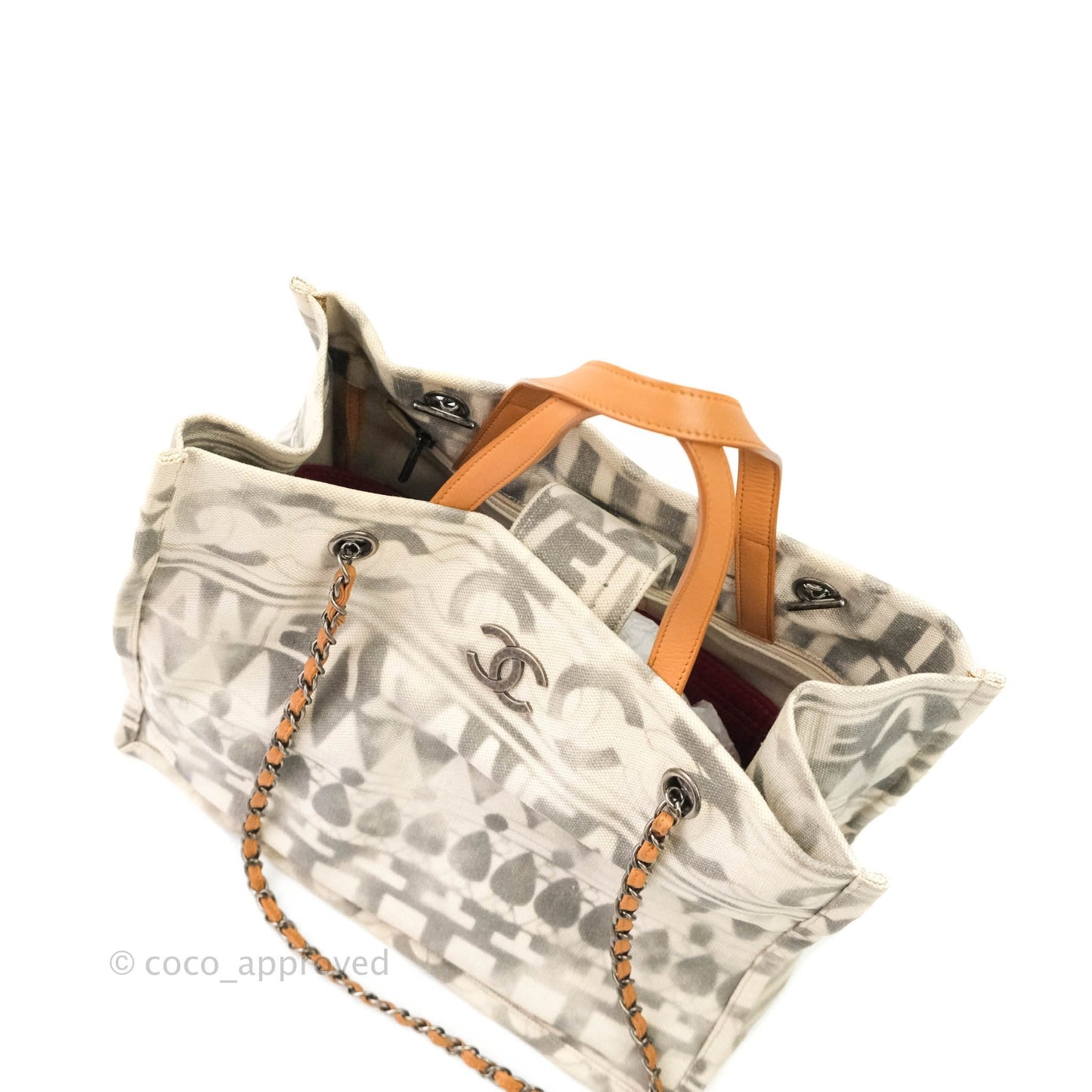 Chanel Print Fabric Tote Ruthenium Hardware