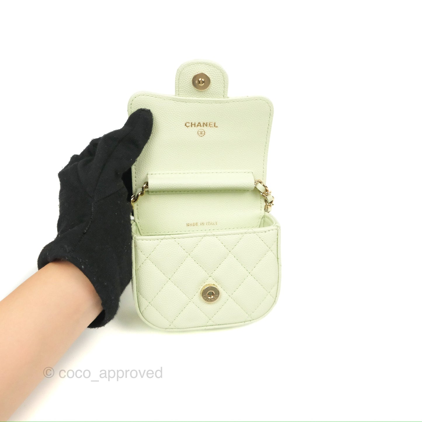 Chanel Mini Clutch With Chain Mint Green Caviar Gold Hardware 22C