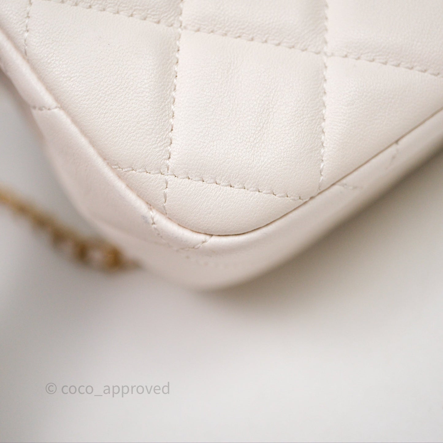 Chanel Flap Bag with Pearl Chain Ivory White Aged Gold Hardware 25P