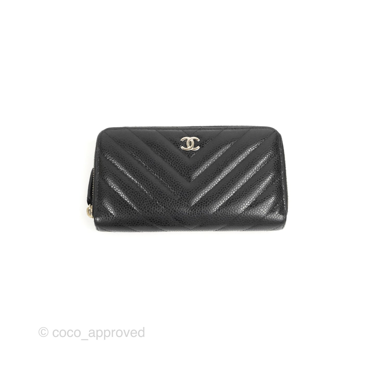 Chanel Medium Wallet Chevron Black Soft Caviar Silver Hardware