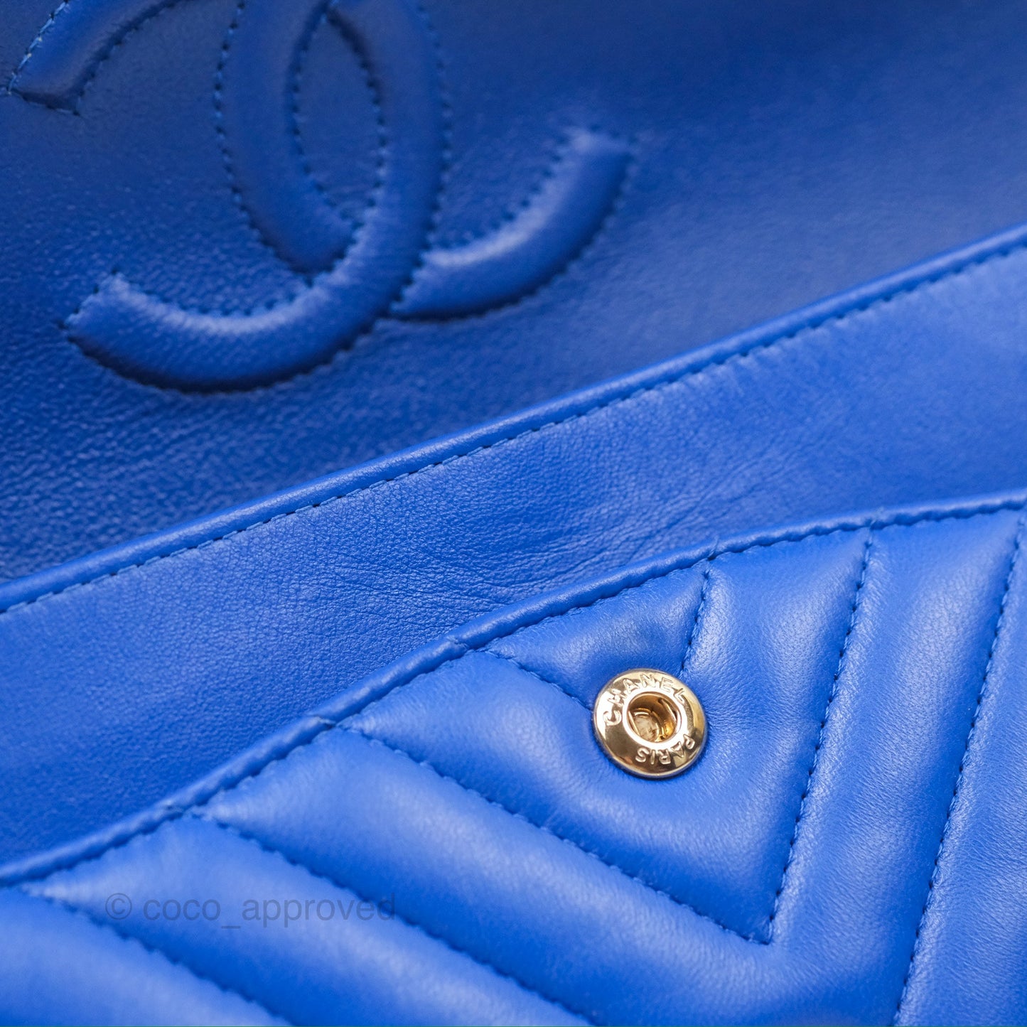 Chanel Medium Classic Flap Chevron Blue Lambskin Gold Hardware