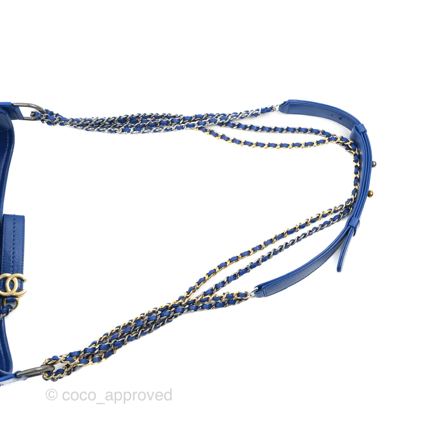 Chanel New Medium Gabrielle Blue Logo Handle Aged Calfskin Mixed Hardware