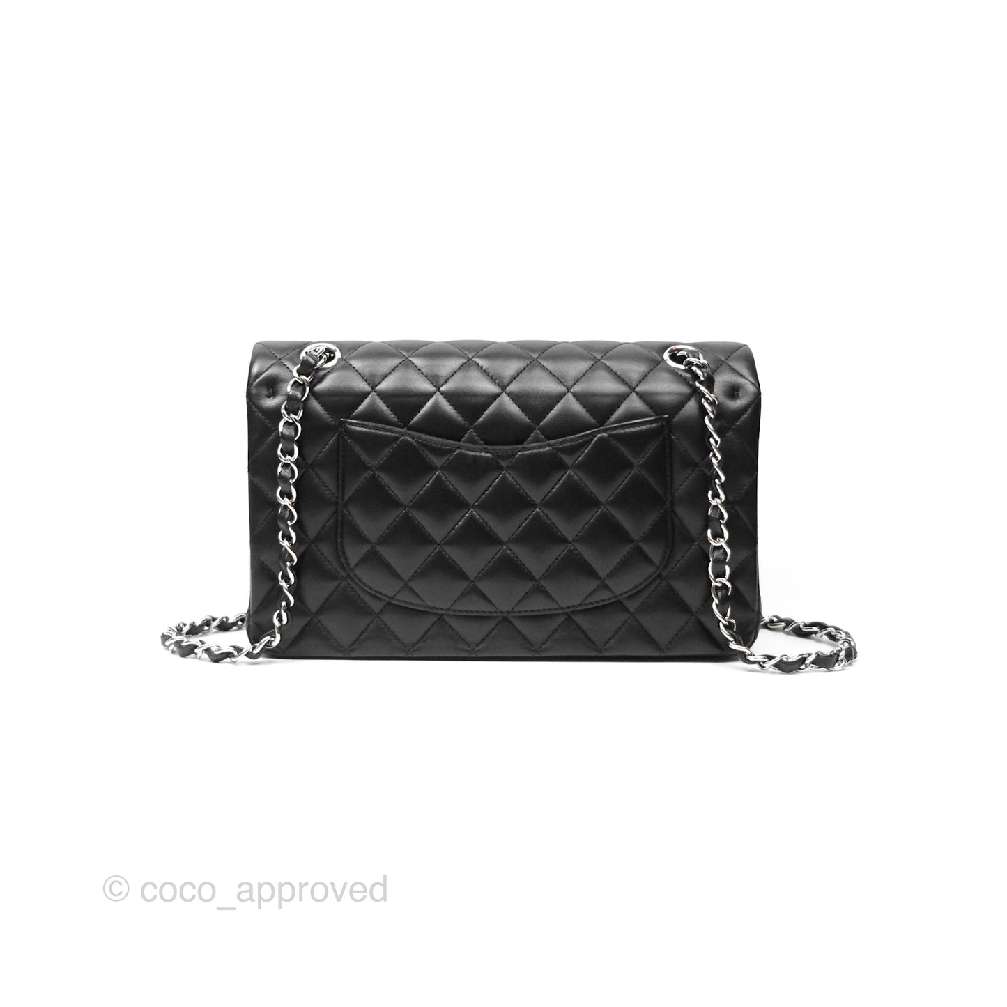 Chanel M/L Medium Classic Flap Quilted Black Lambskin Silver Hardware
