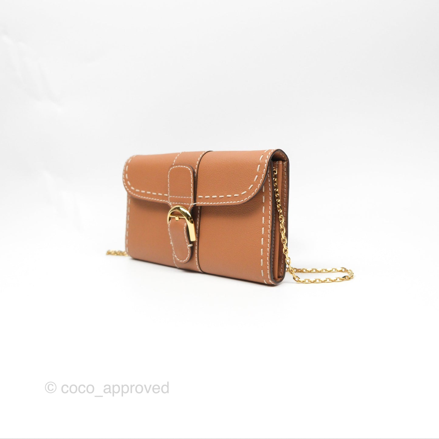 Delvaux Brillant Long Wallet Chain Surpiqué Vegetal Ivory Rodeo Calf