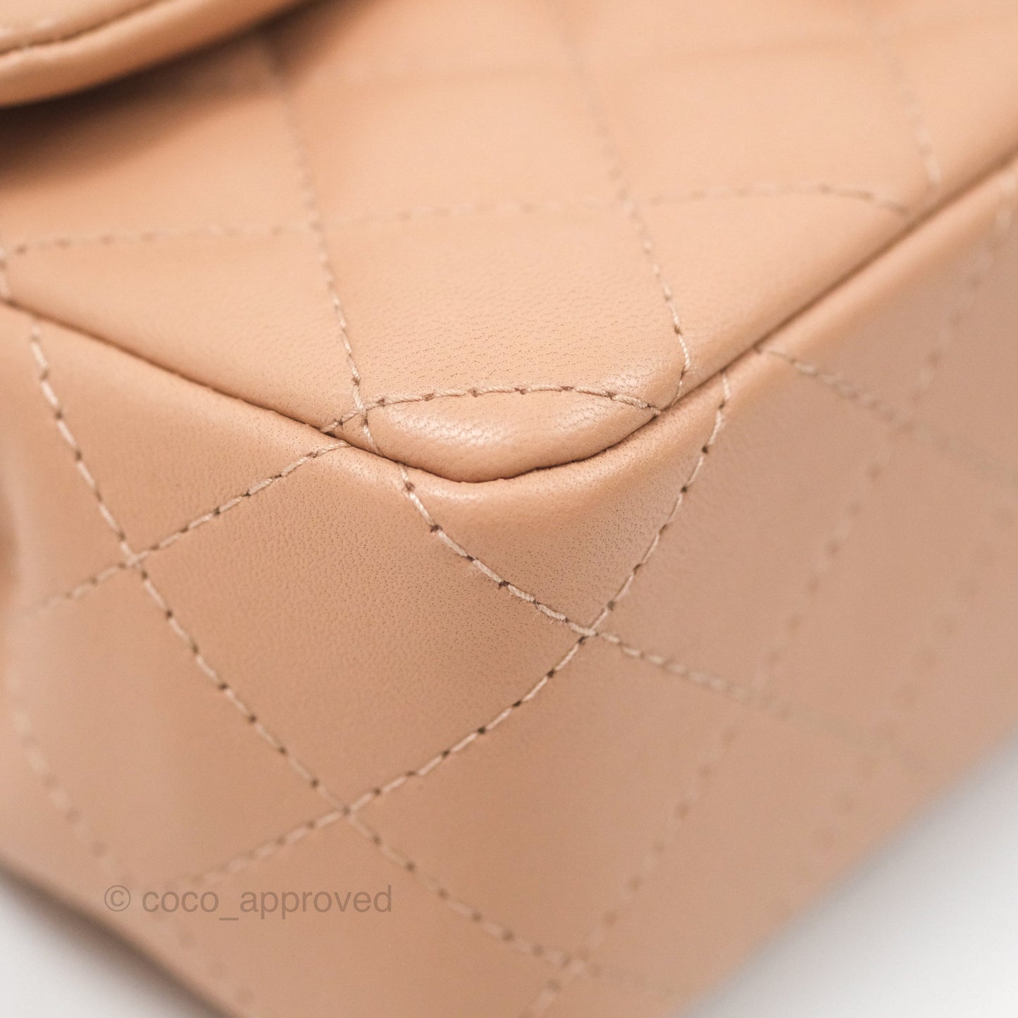 Chanel Quilted Mini Rectangular Flap Beige Lambskin Gold Hardware