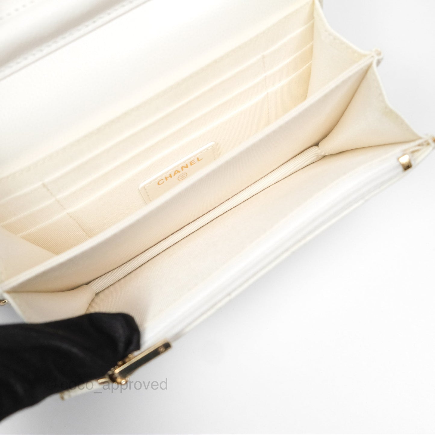 Chanel Quilted Mini Wallet on Chain WOC Ivory Caviar Gold Hardware