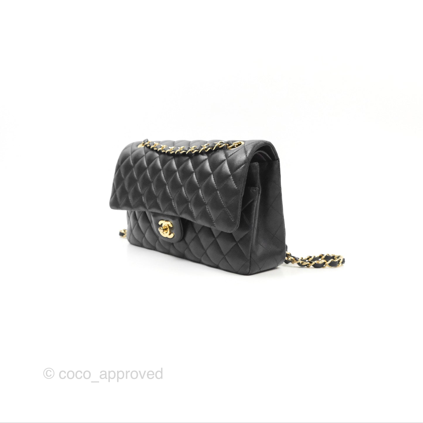 Chanel Classic M/L Medium Flap Quilted Black Lambskin Gold Hardware