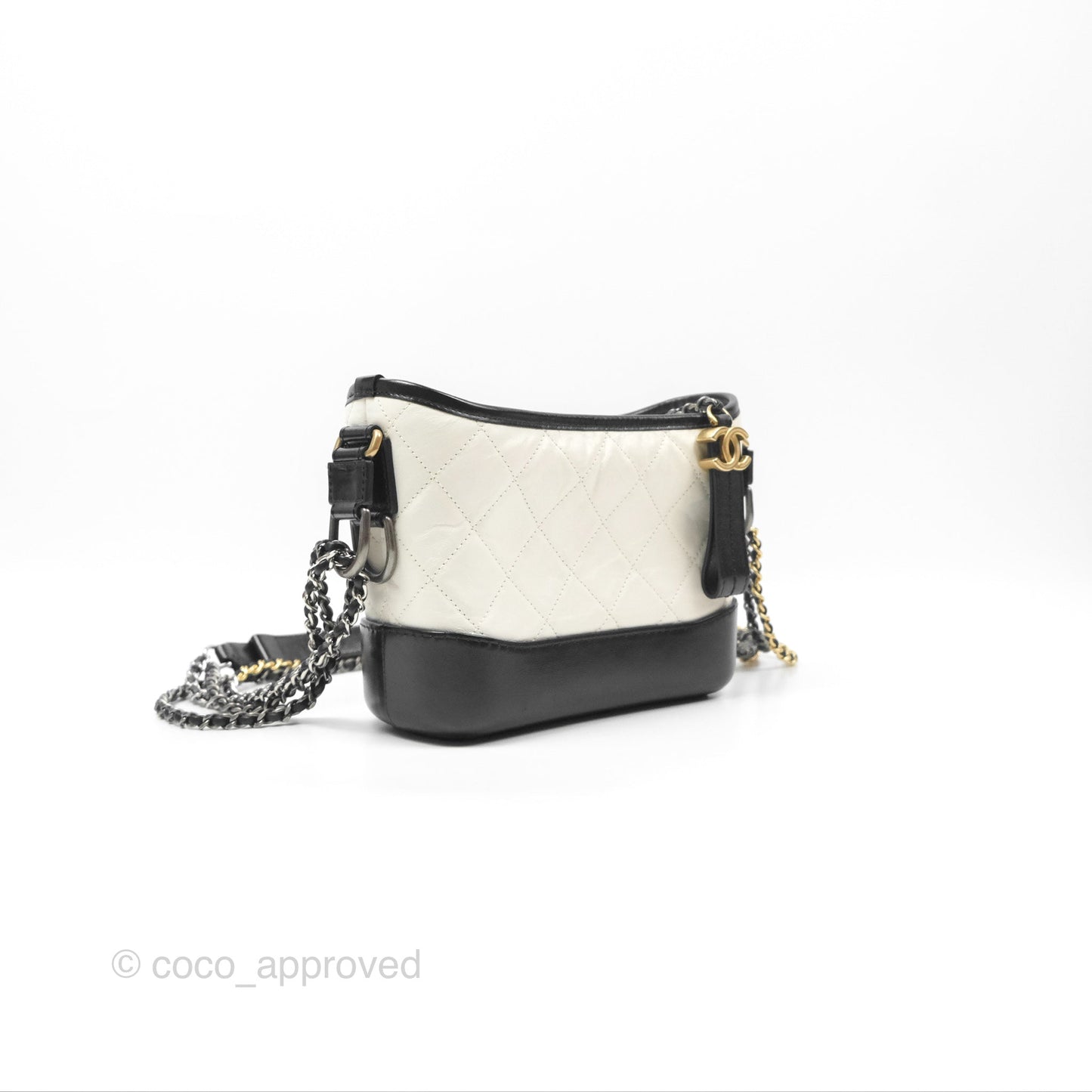 Chanel Small Gabrielle Hobo Quilted Black White Aged Calfskin