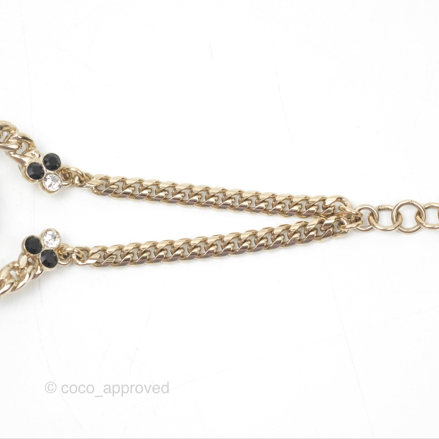 Chanel Large Chain CC Crystal Pearl Black Resin Bracelet Gold Tone 20P