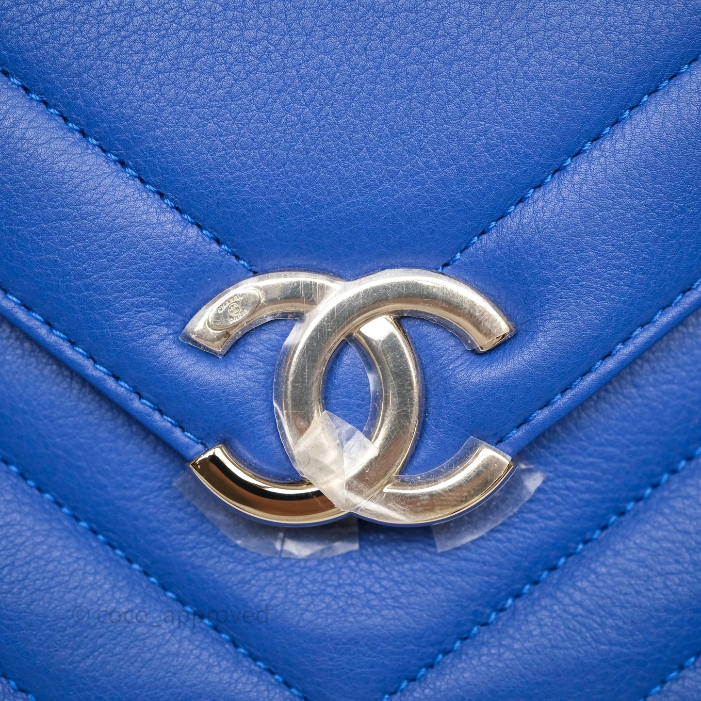 Chanel Chevron Square Envelope Flap Bag Royal Blue Calfskin Gold Hardware 19C