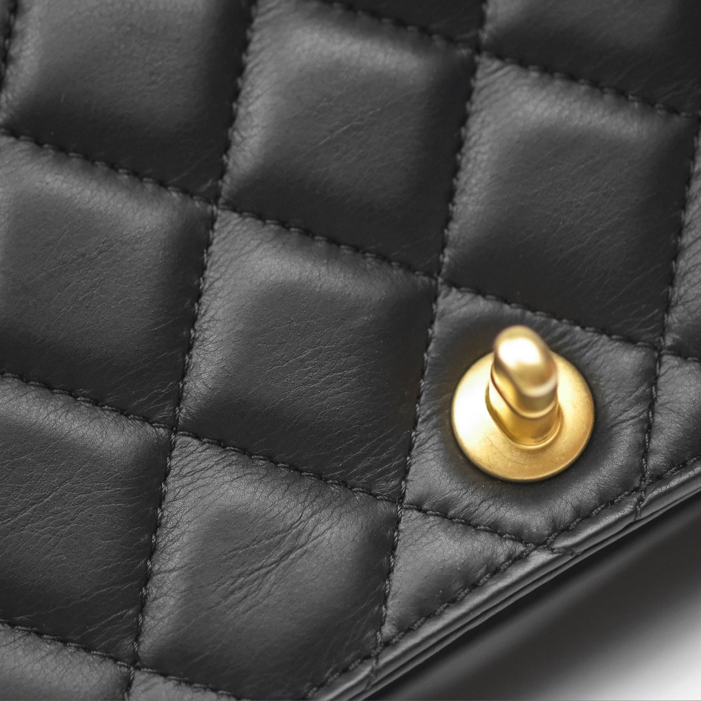 Chanel Quilted Side Chain Flap Bag Black Calfskin Aged Gold Hardware