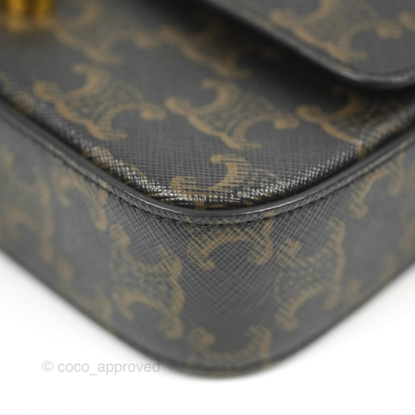 Celine Triomphe Shoulder Bag Tan Calfskin Triomphe Canvas
