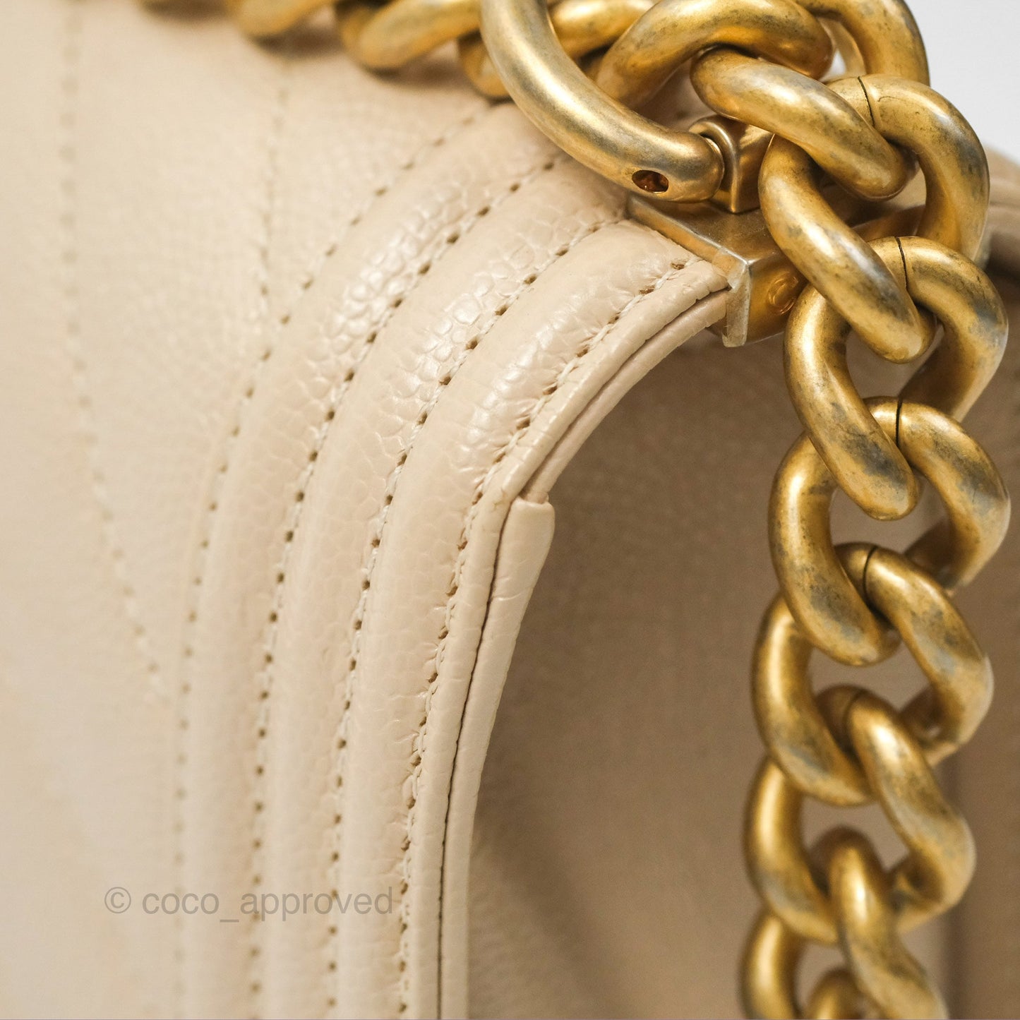Chanel Chevron Small Boy Cream Ivory Caviar Aged Gold Hardware