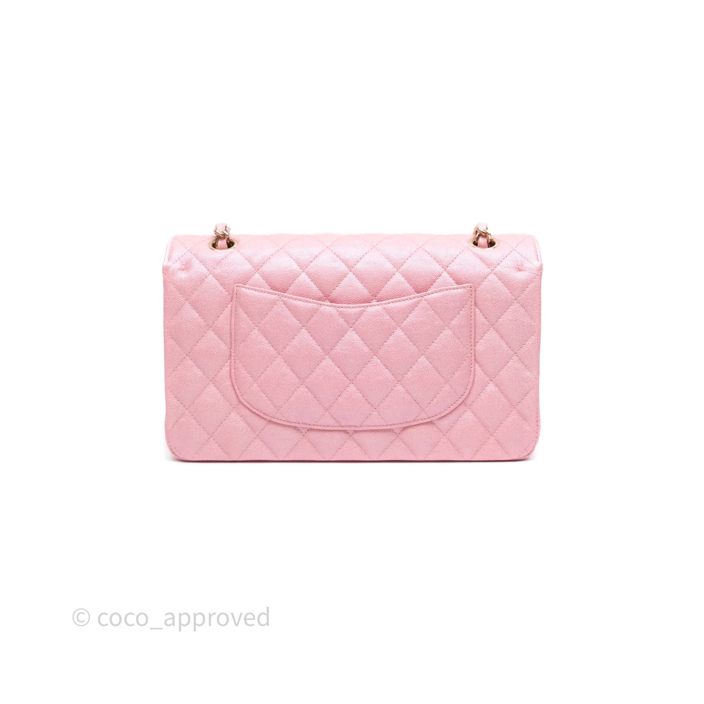 Chanel Quilted Classic M/L Medium Flap Iridescent Pink Caviar Gold Hardware 19S