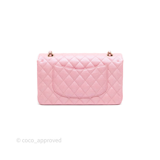 Chanel Quilted Classic M/L Medium Flap Iridescent Pink Caviar Gold Hardware 19S